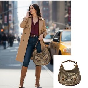 Sabina Hobo bag leather gold dusted leather crescent shape slouchy Y2K trend